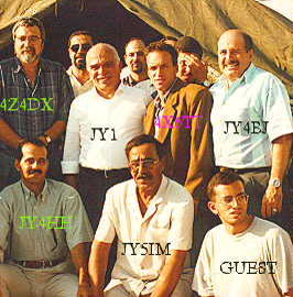 King Hussein JY1 surrounded by amateur radio friends